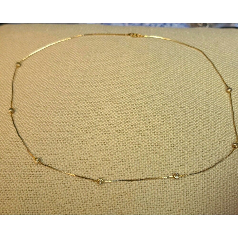 Gold Plated Gold Tone Station Box Chain Necklace Spring Ring Clasp 18"